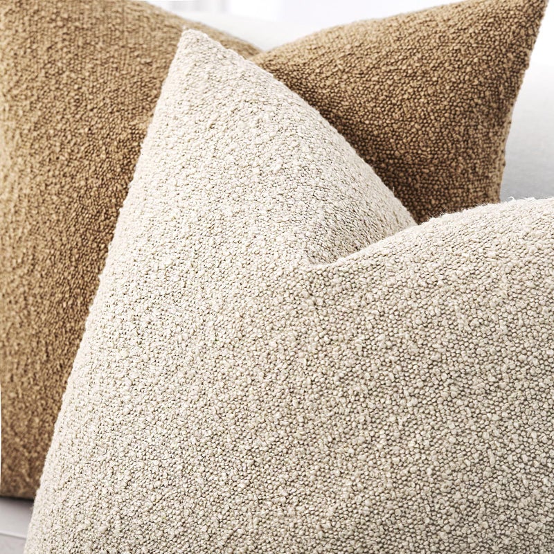 ROMANDECO أغطية وسائد مزخرفة من ROMANDECO Boucle للأريكة مكونة من قطعتين مقاس 18x18 بوصة، بيج - Image 4